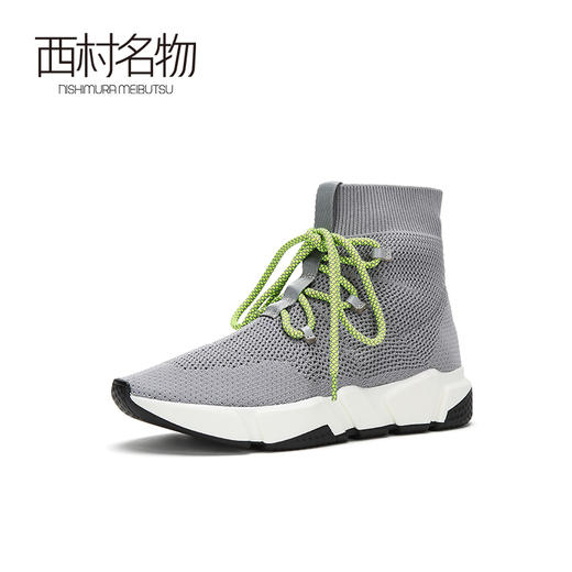 西村名物高帮运动鞋女春季新款休闲弹力透气减震休闲鞋子31631 商品图1