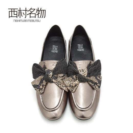 西村名物商场同款低跟圆头单鞋复古金属风蝴蝶结2019春新款X29CM32321 商品图2