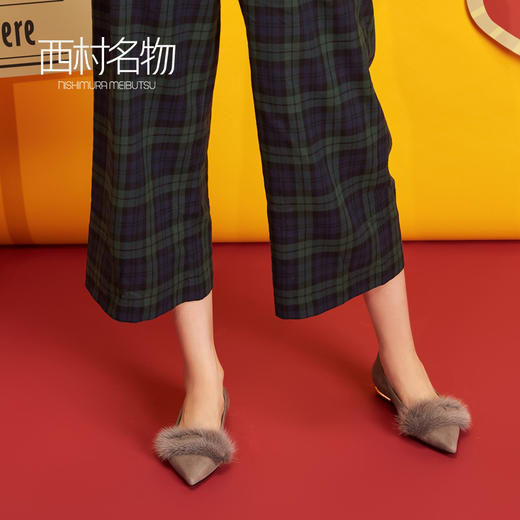 西村名物商场同款平底单鞋女2019秋季新款尖头水貂毛女鞋33921 商品图2
