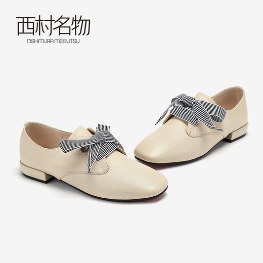 西村名物商场同款小皮鞋女2019春季新款方头系带奶奶鞋X29AM10591 商品图3