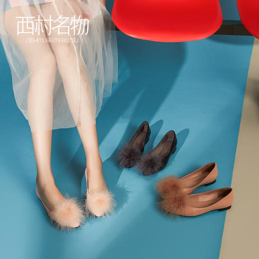 西村名物平底单鞋女商场同款秋季新款毛球浅口尖头鞋31661 商品图3