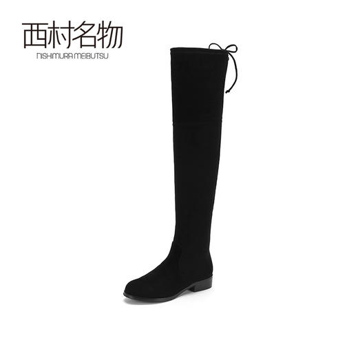 西村名物过膝长筒靴绒面平底舒适弹力靴女瘦瘦靴长靴子X284I43608 商品图1