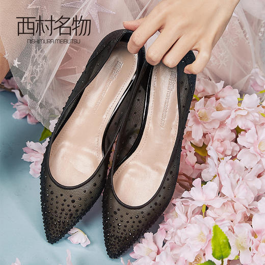 西村名物商场同款平底单鞋女2019夏季网面镶钻透气单鞋X29AH10681 商品图3