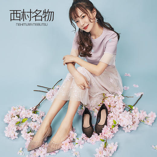 西村名物商场同款平底单鞋女2019夏季网面镶钻透气单鞋X29AH10681 商品图0