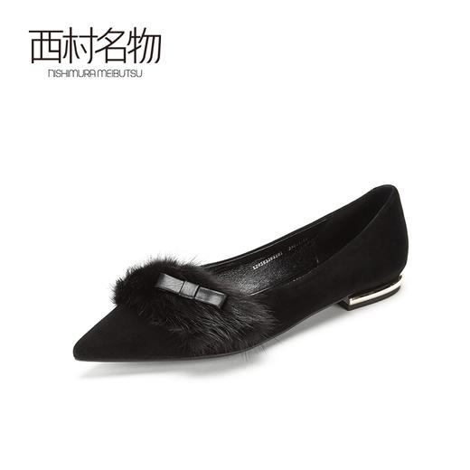 西村名物商场同款平底单鞋女2019秋季新款尖头水貂毛女鞋33921 商品图1