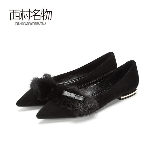 西村名物商场同款平底单鞋女2019秋季新款尖头水貂毛女鞋33921 商品图3