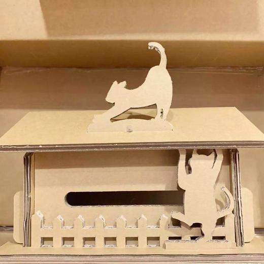 台湾纸箱王 收纳系列 DIY猫型面纸盒 纸质创意摆件 商品图0