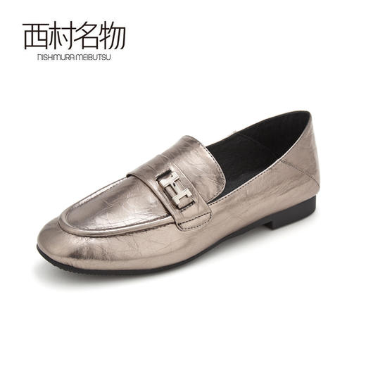 西村名物商场同款复古乐福鞋女圆头金属风单鞋2020春季新款32341 商品图1