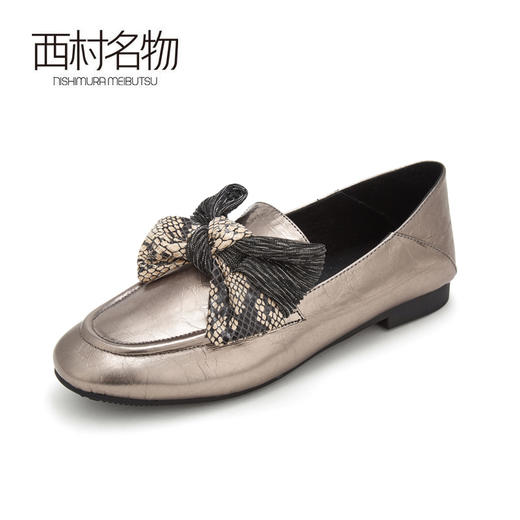 西村名物商场同款低跟圆头单鞋复古金属风蝴蝶结2019春新款X29CM32321 商品图1