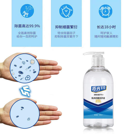 【预售2月15日发货】拓光免洗抑菌洗手液，预防交叉感染，远离病菌    500ml*2热卖 商品图1