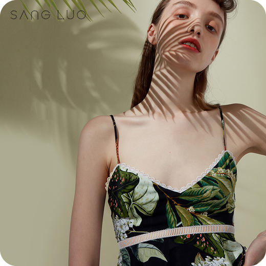 时尚花朵印花吊带背心SANGLUO桑罗桑蚕丝上衣女吊带内衣 商品图0