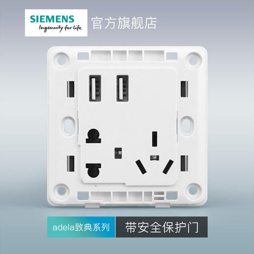 西门子开关插座面板致典深灰银10A五孔插座+双口3.1A USB 商品图3