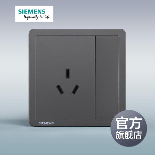 西门子开关插座面板致典深灰银10A三孔插座带开关 商品图0