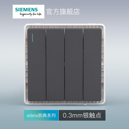 西门子开关插座面板致典深灰银四开双控带荧光 商品图3