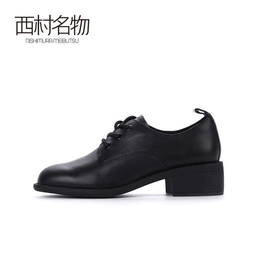 西村名物2020新品春季英伦时髦休闲圆头牛皮中跟小皮鞋女X20AM16751 商品图3