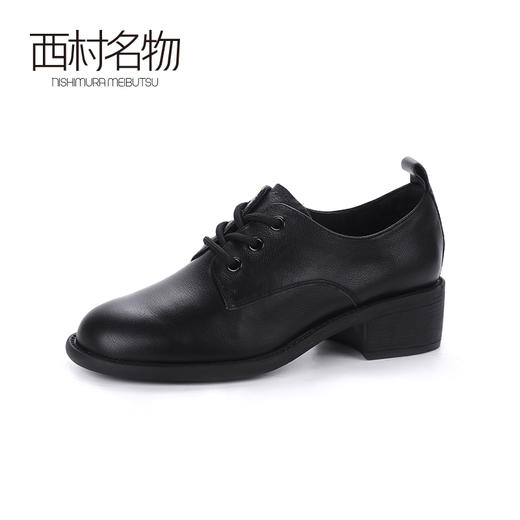 西村名物2020新品春季英伦时髦休闲圆头牛皮中跟小皮鞋女X20AM16751 商品图2