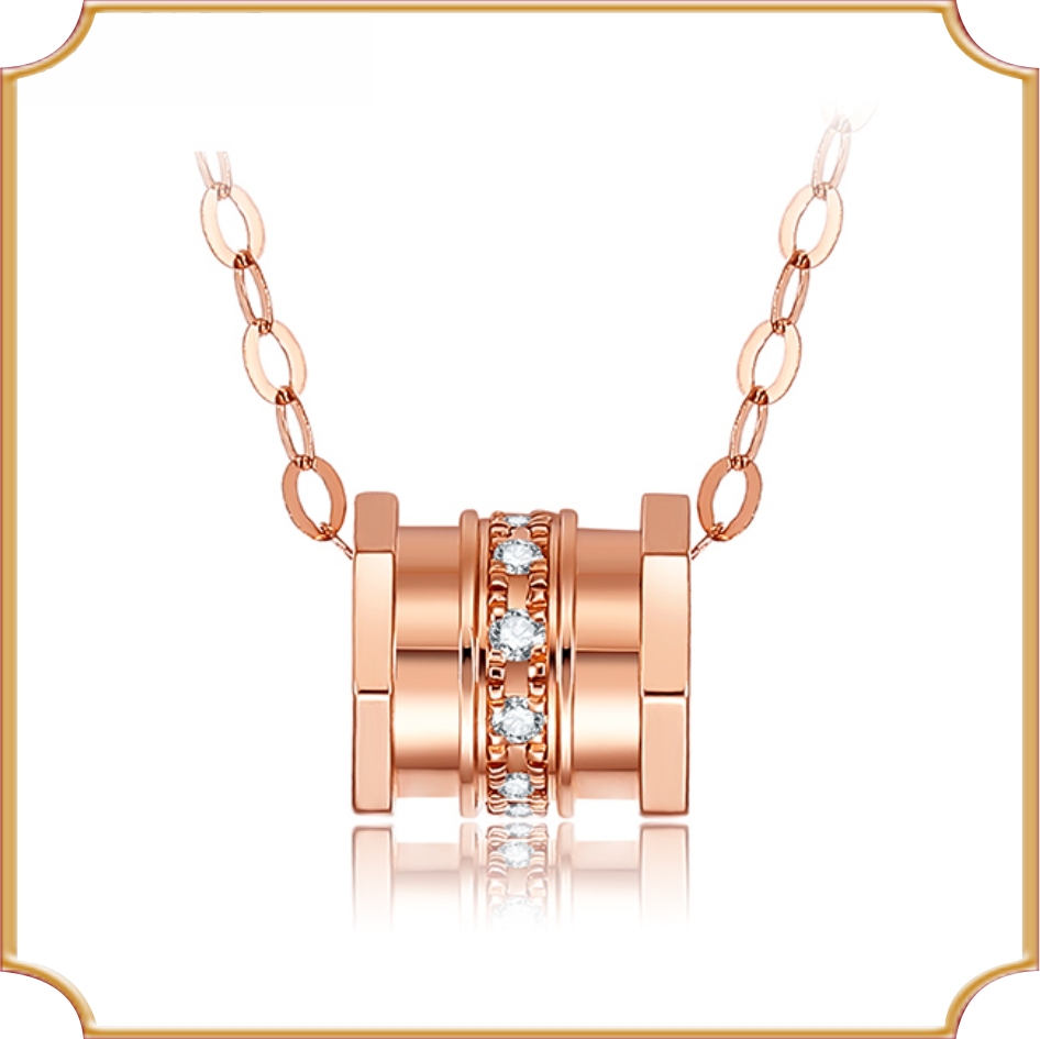 18k金小蛮腰K金镶嵌项链玫瑰金套链吊坠含链子女款