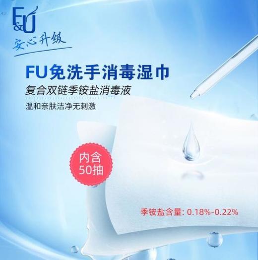 【抢！现货现发！】FU 复合双链季铵盐消毒湿巾 有效杀菌，温和不刺激  50抽*2包热卖 商品图2