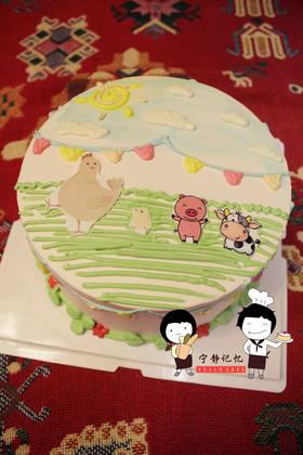 奶油蛋糕 下单前请仔细阅读商品详情 动物 小鸡 小猪 小牛如需增加或者修改文字 请下单备注