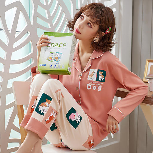 睡衣内衣女秋 开衫长袖上衣家居服 韩版卡通可爱居家服春秋套装冬 商品图5