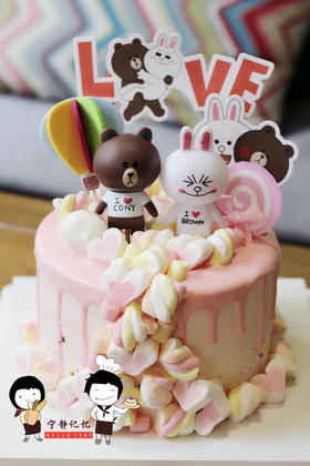 奶油蛋糕 下单前请仔细阅读商品详情 line friends 可妮兔 布朗熊如需增加或者修改文字 请下单备注 