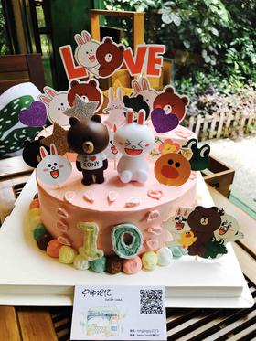 奶油蛋糕 下单前请仔细阅读商品详情 line friends 布朗熊 可妮兔如需增加或者修改文字 请下单备注