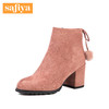 季末清仓 | Safiya索菲娅冬季毛球装饰舒适粗高跟短靴女SF6010 商品缩略图0