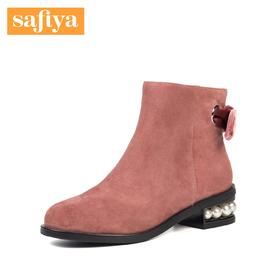 季末清仓 | Safiya索菲娅冬羊皮低跟舒适珠饰侧拉链短靴女靴子SF84116082