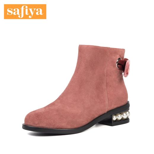 季末清仓 | Safiya索菲娅冬羊皮低跟舒适珠饰侧拉链短靴女靴子SF84116082 商品图0
