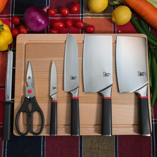 【拿铁铁器中华家刀】美系列M3七件套 七星高照厨房全套菜刀 切片刀斩骨刀熟食刀水果刀剪刀磨刀棒 商品图1