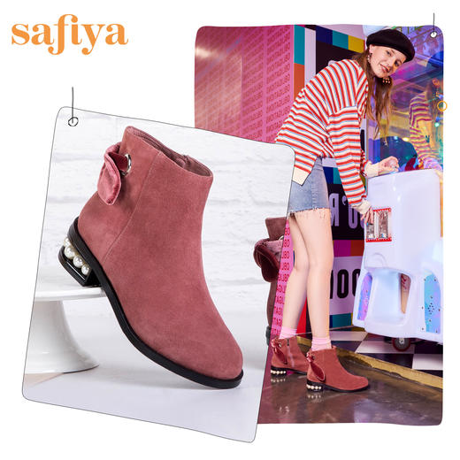 季末清仓 | Safiya索菲娅冬羊皮低跟舒适珠饰侧拉链短靴女靴子SF84116082 商品图2