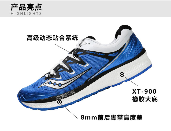 saucony索康尼 triumph胜利iso 3 4 男款缓冲缓震跑鞋