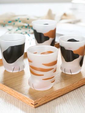 日本进口石塚硝子猫爪杯 可爱磨砂玻璃杯