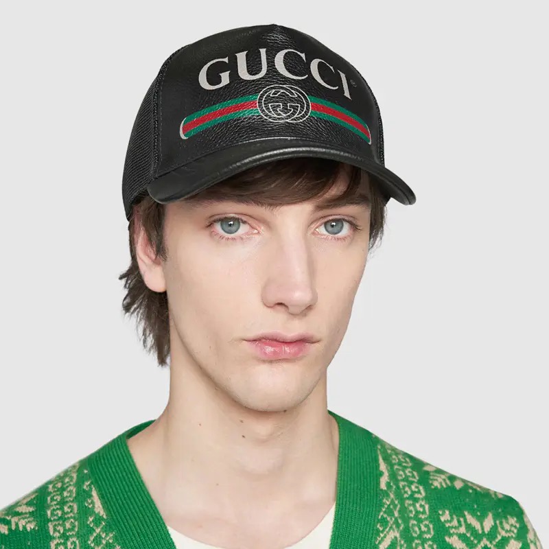 gucci 古驰 男士黑色皮革印花帽子 426887-4hd93-1060