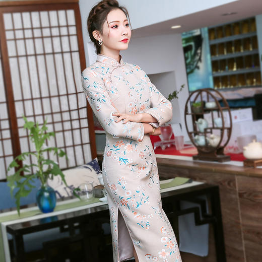 XGT-Q9392新款碎花民国风长袖文艺复古改良旗袍连衣裙 商品图2
