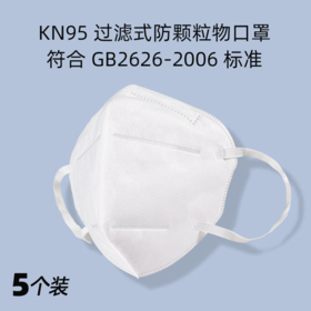【48小时内发货】KN95/KN90防护口罩无阀成人款5只装 过滤式防颗粒物 散装无外包装盒 防病毒粉尘颗粒