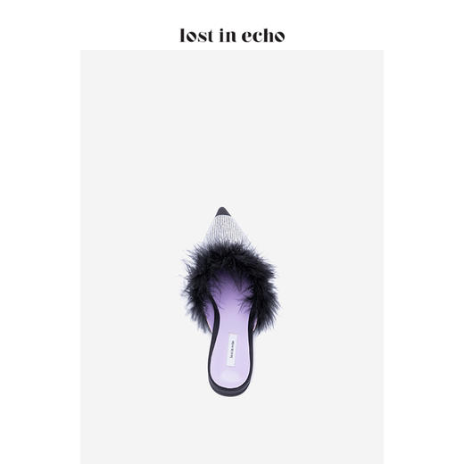 lost in echo鸵鸟毛满钻平底穆勒鞋 黑色时尚尖头低跟女鞋 商品图3