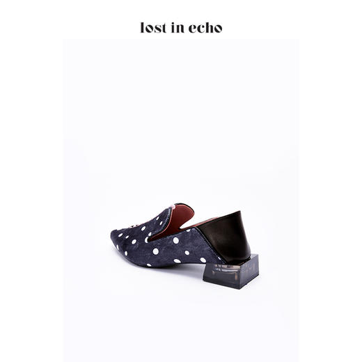 lost in echo时尚透明水晶跟乐福鞋女 真丝绒波点玛瑙珠黑色尖头 商品图4