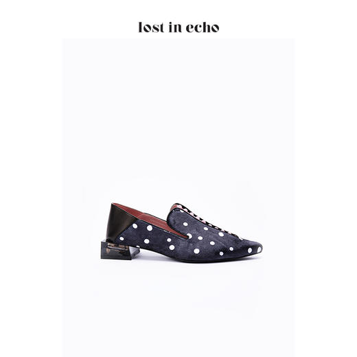 lost in echo时尚透明水晶跟乐福鞋女 真丝绒波点玛瑙珠黑色尖头 商品图2