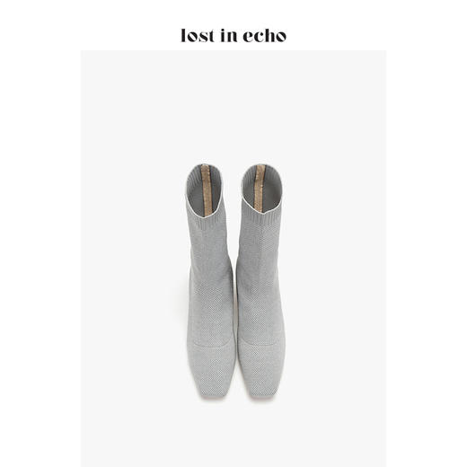 新年闪购lost in echo2019秋款上新银色方头短袜靴 高弹飞织银箔水晶方跟女靴女鞋 商品图3