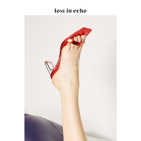 lost in echo红色时尚牛皮TPU女鞋 时尚简约透明跟一字带凉鞋