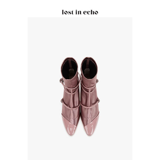 新年闪购lost in echo2019秋季漆皮玛丽珍尖头女靴 紫灰色弹力布套靴高跟女鞋 商品图3
