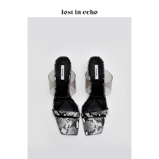lost in echo 2020夏季黑色牛皮TPU时尚简约透明跟一字带凉鞋 商品图3