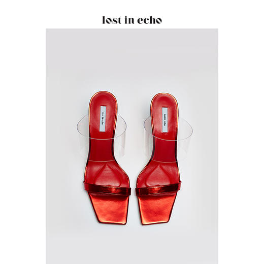 lost in echo红色时尚牛皮TPU女鞋 时尚简约透明跟一字带凉鞋 商品图3