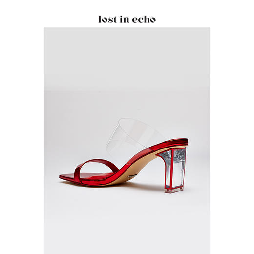 lost in echo红色时尚牛皮TPU女鞋 时尚简约透明跟一字带凉鞋 商品图4