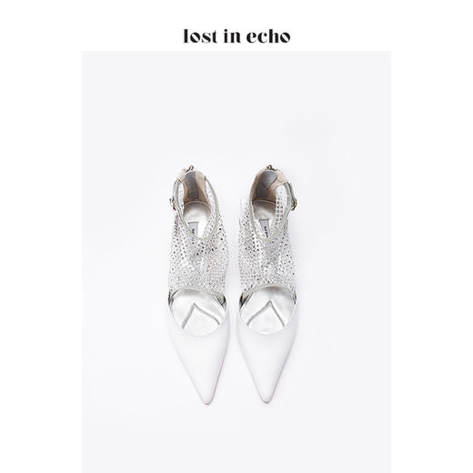 lost in echo白色牛皮时尚方跟女鞋 简约弹力烫钻网中跟单鞋 商品图3