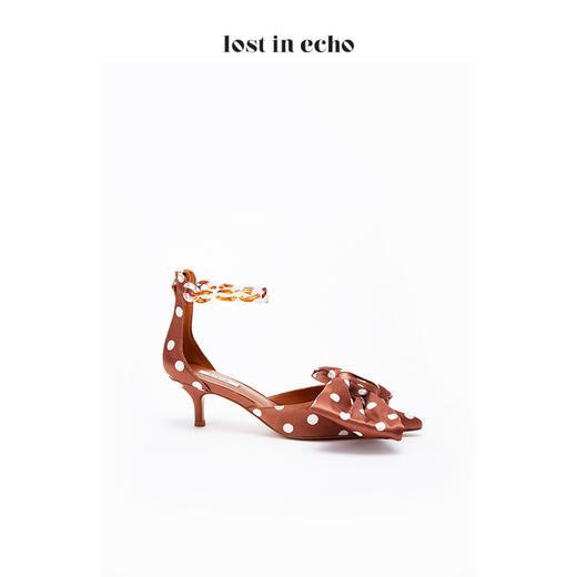 lost in echo蝴蝶结波点时尚单鞋女 咖啡色亚克力脚环带猫跟女鞋 商品图2