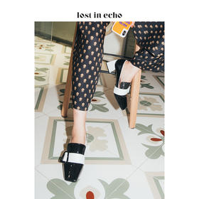 lost in echo2020秋季上新方头扣饰乐福鞋 黑色时尚漆皮方跟女鞋