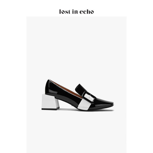 lost in echo2020秋季上新方头扣饰乐福鞋 黑色时尚漆皮方跟女鞋 商品图2