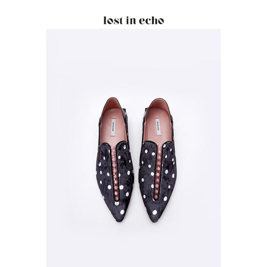 lost in echo时尚透明水晶跟乐福鞋女 真丝绒波点玛瑙珠黑色尖头 商品图3